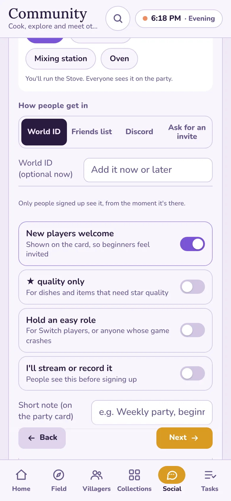 Step 3 of the host form: how people get in, the World ID box and the switches